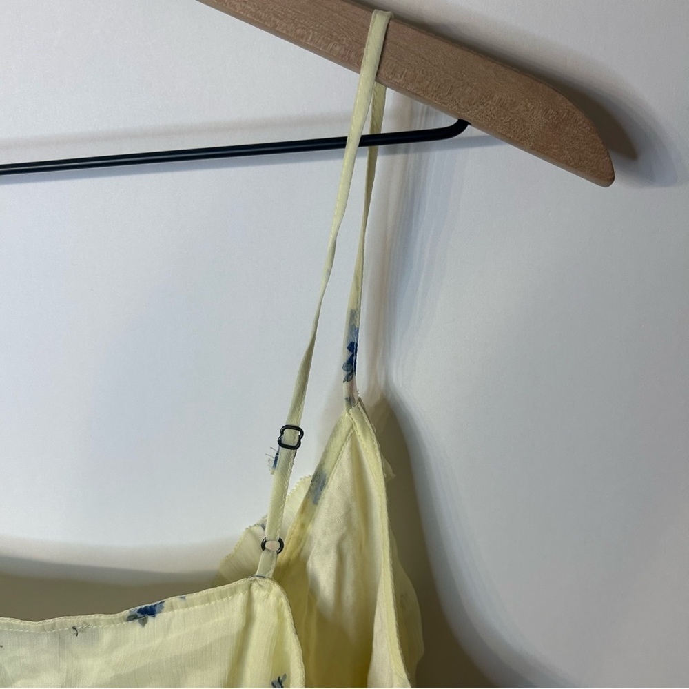 Abercrombie & Fitch Butter Yellow Blue Floral Sleeveless Wrap Dress, Size Large - Picture 8 of 11